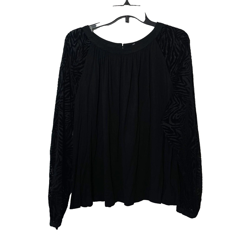 Zac & Rachel Sheer Velvet Long Sleeve Blouse Womens XL Black Balloon Sleeve NEW